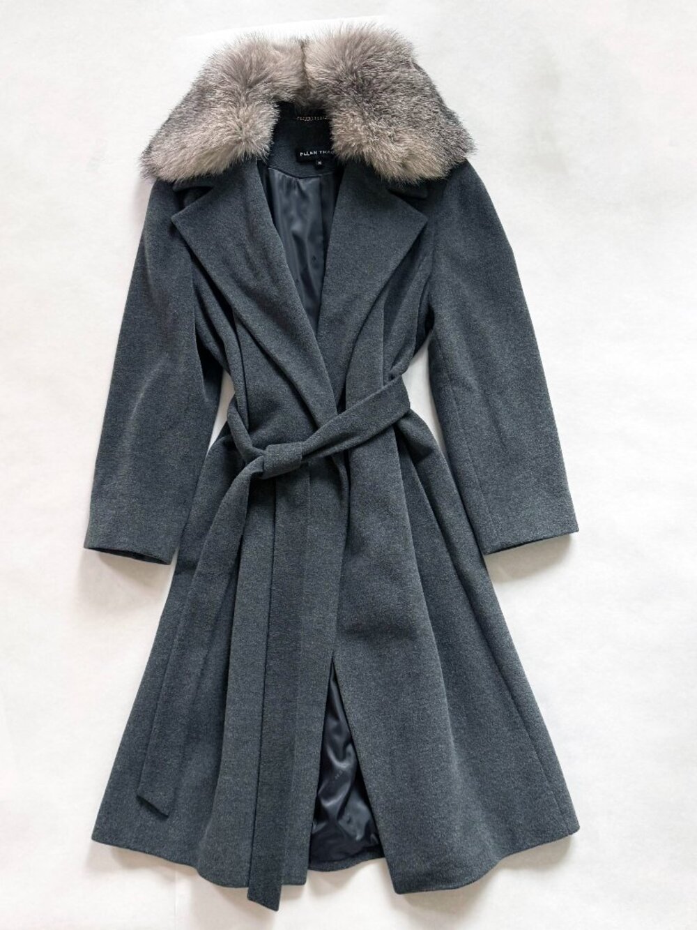 Ellen Tracy Wool Wrap Coat with fur collar.